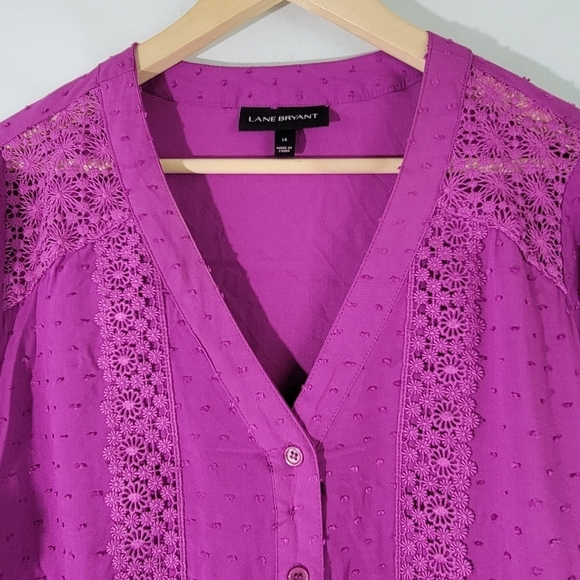 Lane Bryant Classic Top Sz 14 Long-Sleeve Split-Neck Button-Down Peplum Blouse - Picture 5 of 12